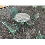 Painted aluminium circular garden table and three chairs - THIS LOT IS TO BE COLLECTED BY APPOINTMEN