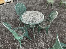 Painted aluminium circular garden table and three chairs - THIS LOT IS TO BE COLLECTED BY APPOINTMEN