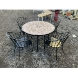 Circular metal framed garden table with mosaique top