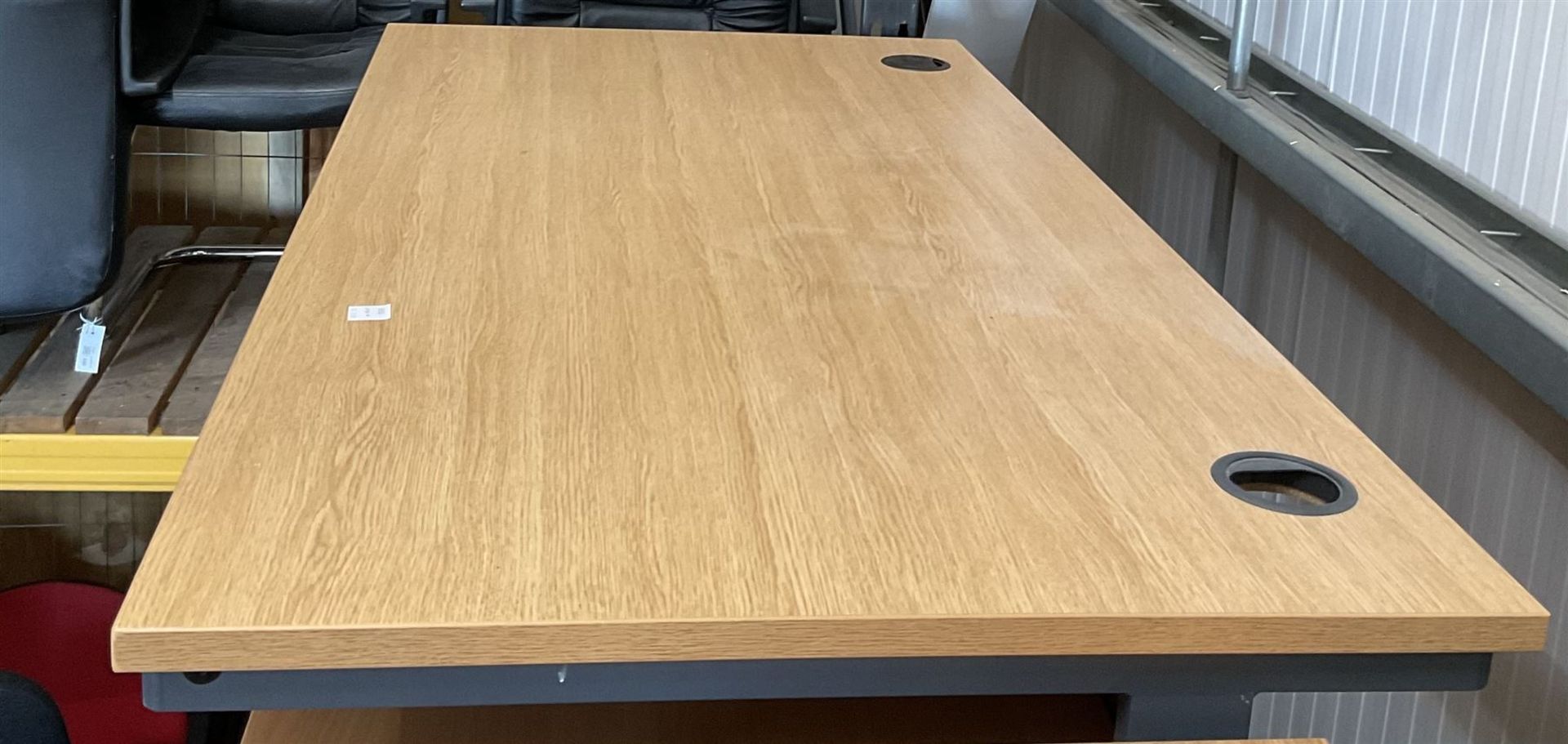 Beech finish office desk and a light oak office desk - THIS LOT IS TO BE COLLECTED BY APPOINTMENT FR