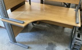 Two light oak and grey metal left hand office desks (2) - THIS LOT IS TO BE COLLECTED BY APPOINTMENT