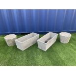 Pair of composite stone rectangular troughs and two small planters (4) - THIS LOT IS TO BE COLLECTED