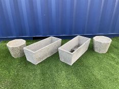 Pair of composite stone rectangular troughs and two small planters (4) - THIS LOT IS TO BE COLLECTED