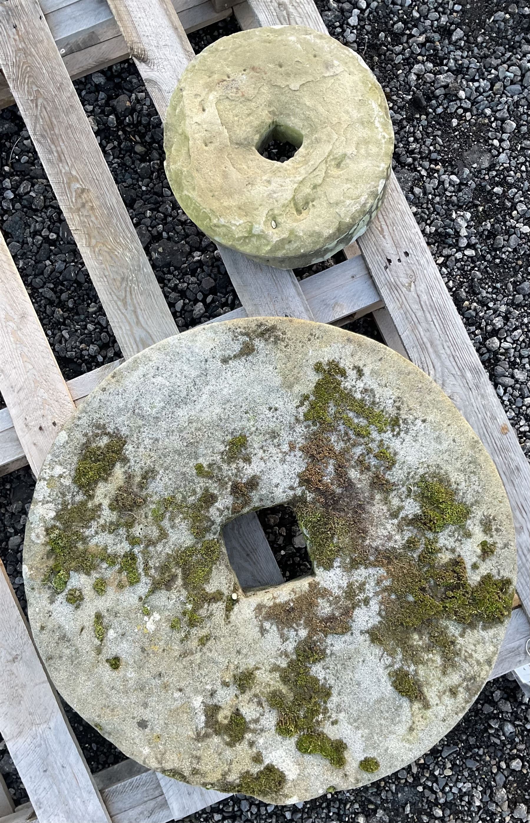 Two 19th century stone mill wheels D64cm and D33cm - THIS LOT IS TO BE COLLECTED BY APPOINTMENT FROM - Image 3 of 3