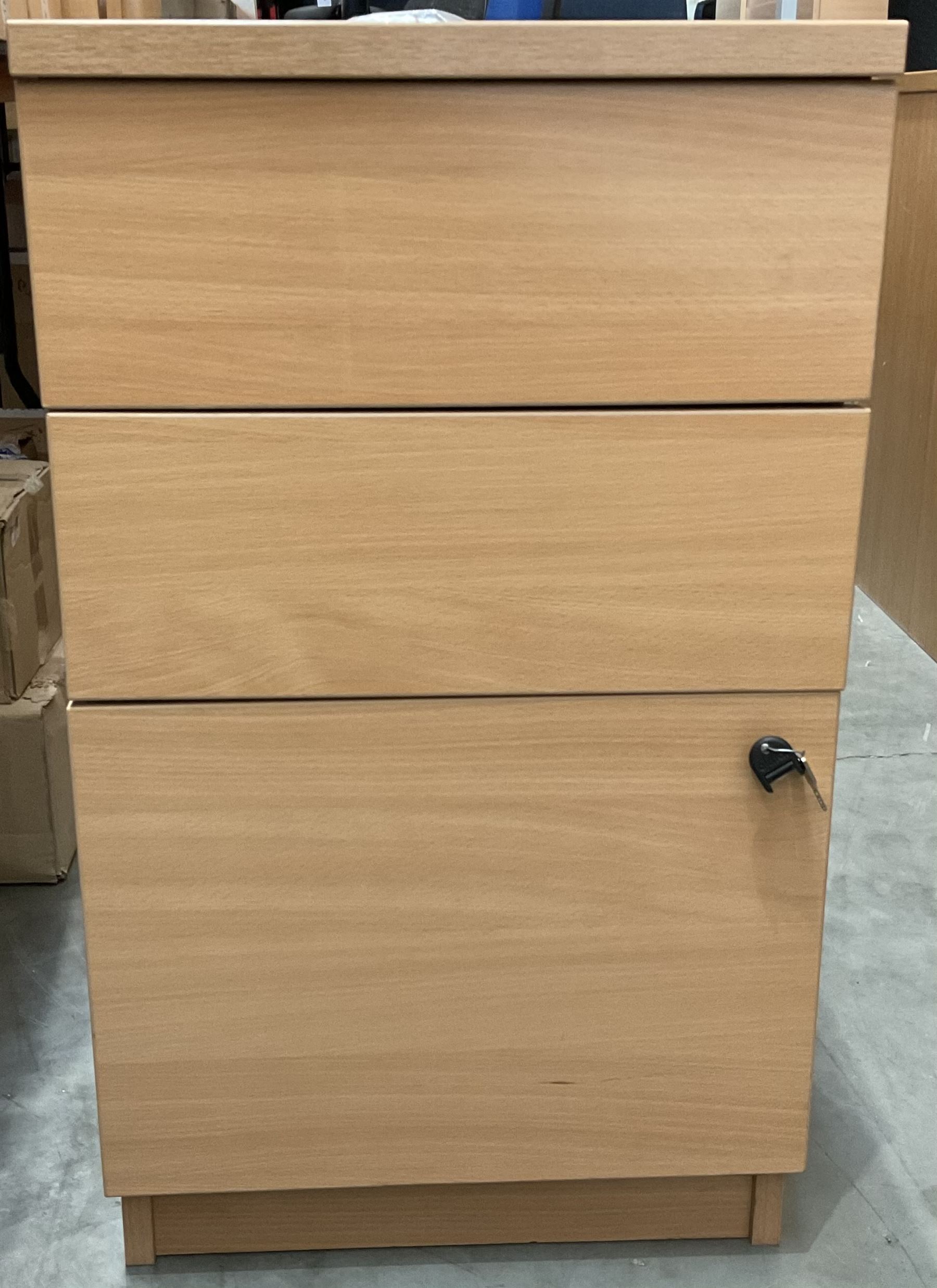Light beech three drawer office pedestal - THIS LOT IS TO BE COLLECTED BY APPOINTMENT FROM DUGGLEBY