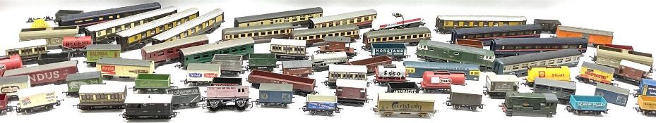 Approximately twenty one passenger coaches including Hornby Pullman