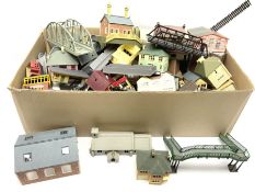 '00' gauge - large quantity of kit-built plastic and cardboard trackside and layout buildings; and s