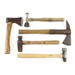 A fireman's axe, 3 hammers and a hatchet G