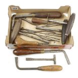 11 piano tuner's tools and 3 tuning forks G