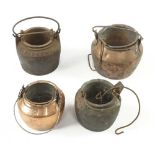 A cast iron glue pot and 3 copper glue pots G