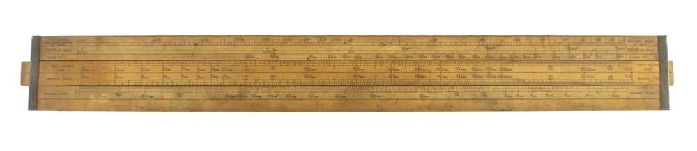 A rare 26" x 3" single slide Iron Sheet calculating rule by ASTON & MANDER, Designed, Registered and - Image 2 of 4