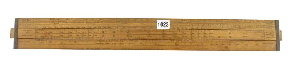 A rare 26" x 3" single slide Iron Sheet calculating rule by ASTON & MANDER, Designed, Registered and