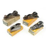 Two English STANLEY Nos 220's, a 102 block plane and a 90J bullnose in orig boxes G+