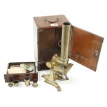 A monocular brass take down microscope by CARY London in mahogany box G