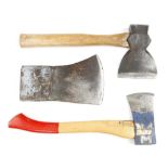 A small Swedish hatchet, a R/H side axe by CHAMPION and an axe head G+
