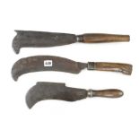 An early billhook by WILLIAM SWIFT and two other double and single edge billhooks G