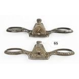 Two adjustable decorative spokeshaves by PRESTON flat and round sole G+