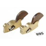 A little used pair of miniature brass flat and compass rebate planes 2 1/2" x 1/2" with rosewood