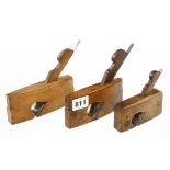 Three small rebate planes by HOLLAND, MACKENZIE and KAYE Nottingham 4" to 5" some stains to one G+