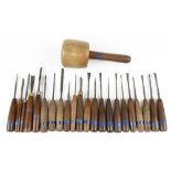 22 carving tools by ADDIS, HERRING etc and a mallet G