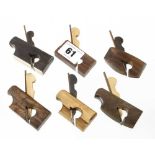 Six contemporary miniature stair rail planes in variety of exotic wood 2 1/8" - 2 5/8" long G++