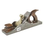 A 13 3/4" iron panel plane with brass lever and rosewood infill and handle G+