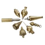 Eight steel tipped brass plumb bobs G+