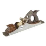 A 16 1/2" d/t steel panel plane with rosewood infill and handle and brass lever G+