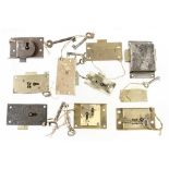 Ten brass and steel cabinet locks all with keys G+