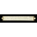 A 9 1/2" brewer's ivory slide rule with QUINN Patentee and Sikse's Concentrated Strength,