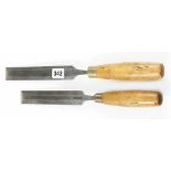 Two 1 1/2" bevel edge chisels by WARD and MARPLES with boxwood handles G+