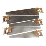 Five hand saws by DISSTON, GROVES etc G