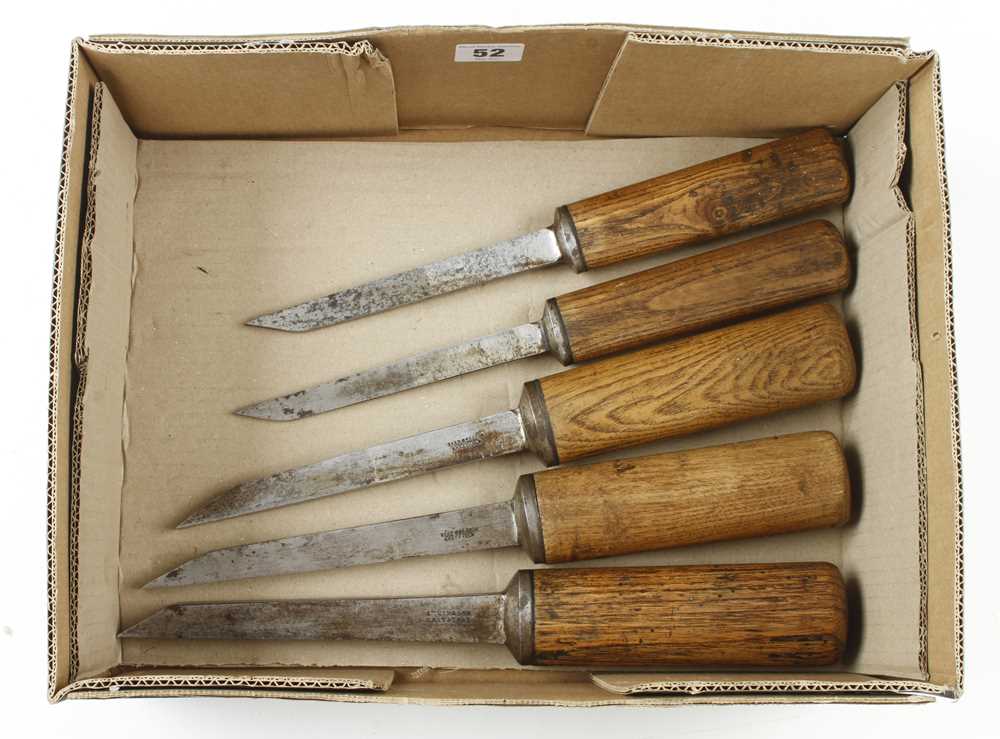 A graduated set of four mortice chisels by ISAAC GREAVES and another 1/8" to 9/16" G+ - Image 3 of 3