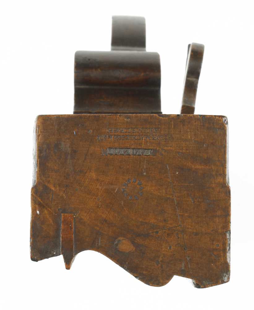 A 15" twin iron handled moulding plane by MATHIESON 3 1/2" wide with scrolled wedge G++ - Image 3 of 4