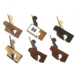 Six contemporary miniature stair rail planes in variety of exotic wood 2 1/8" - 2 5/8" long G++