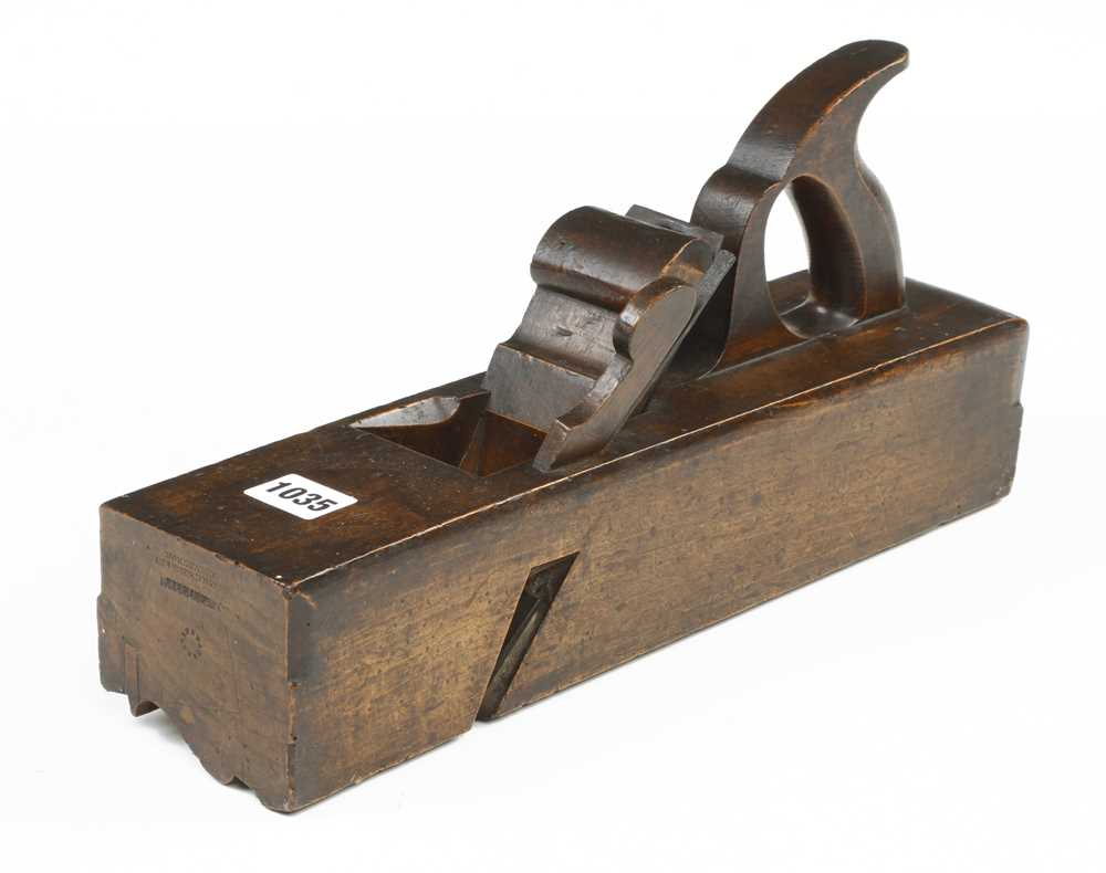 A 15" twin iron handled moulding plane by MATHIESON 3 1/2" wide with scrolled wedge G++