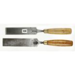Two large chisels with boxwood handles 1 3/4" by TURNER and 2" by MARPLES G+
