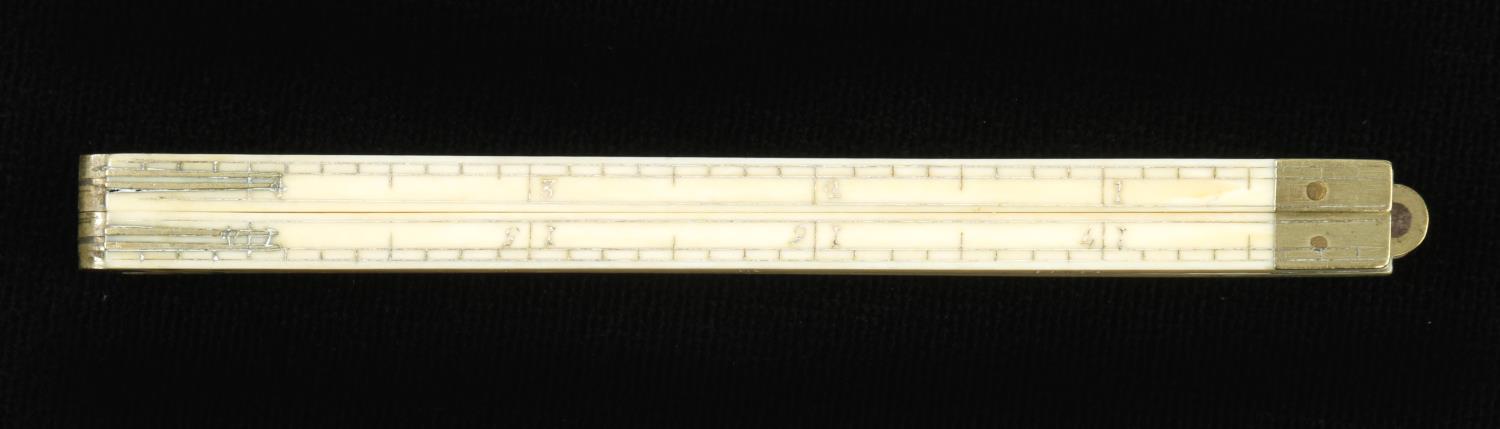 A slender, square section 18" four fold ivory rule reading right to left with Nails & H. Nails and - Image 4 of 4