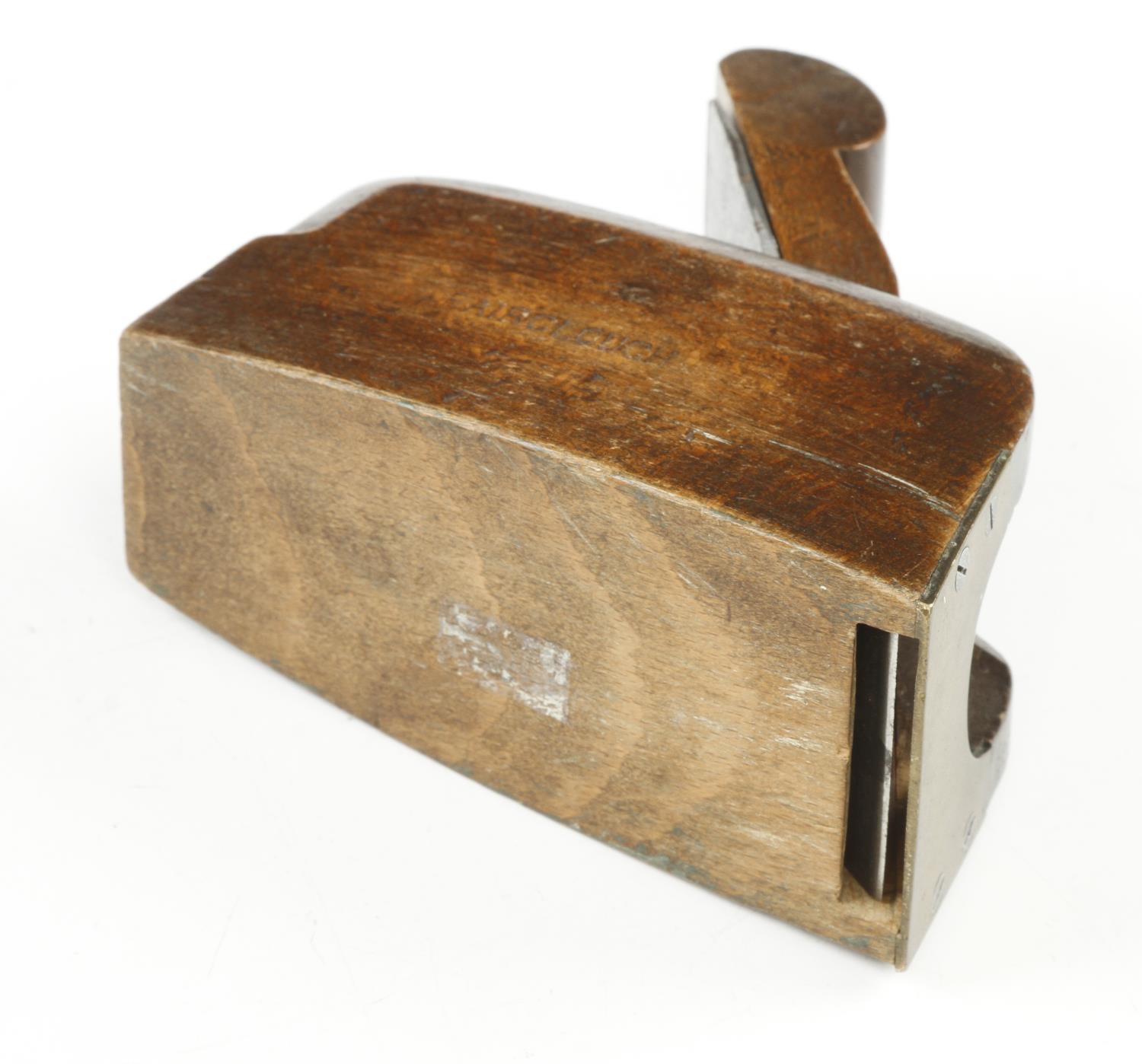 A beech bullnose plane by VARVILL with brass front and scrolled wedge 4 1/4" x 2" G+ - Image 3 of 3