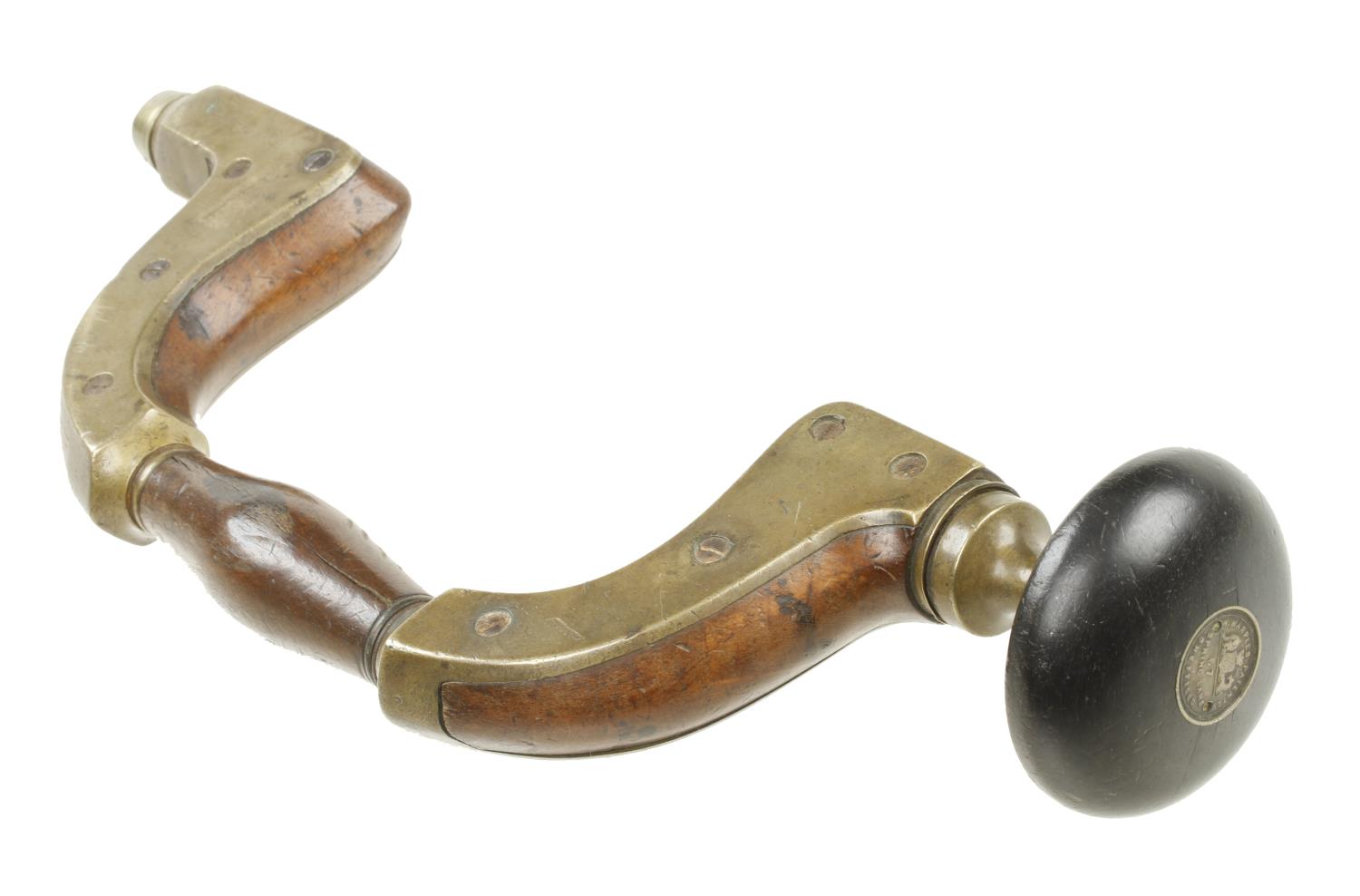 An Ultimatum brass framed beech brace by MARPLES with brass disc in ebony head G+ - Image 2 of 2