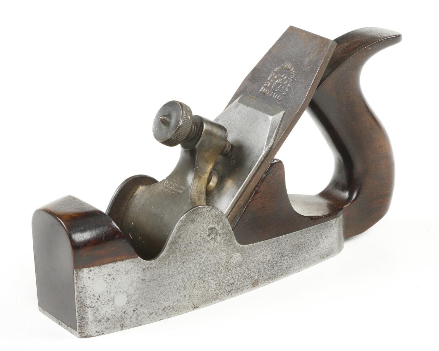 A d/t steel MATHIESON No 843 smoother with open handle and orig Mathieson 2 1/4" iron, minor