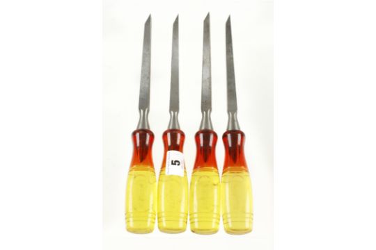 A set of four unused mortice chisels by MARPLES 1/4" to 1/2" with composite handles F