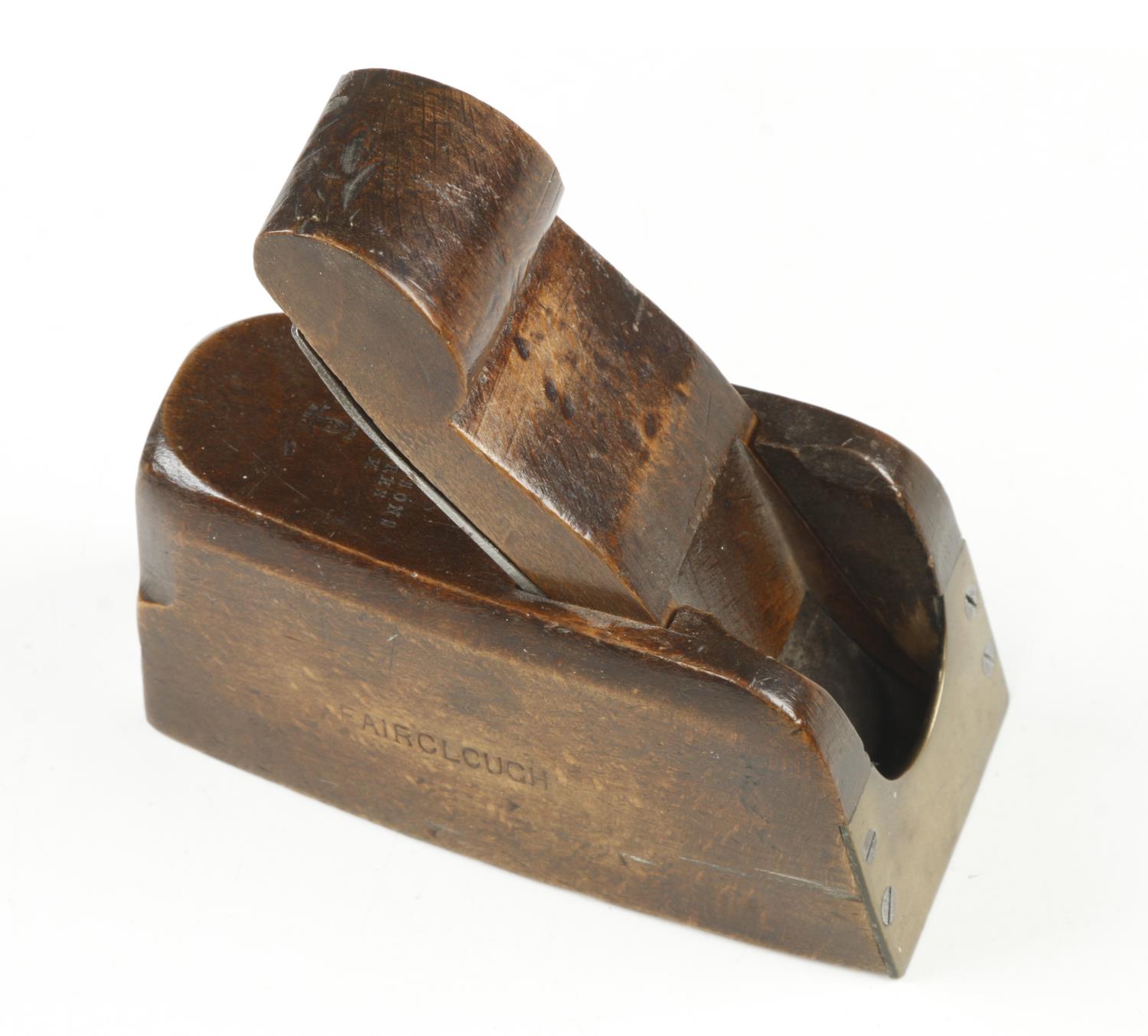 A beech bullnose plane by VARVILL with brass front and scrolled wedge 4 1/4" x 2" G+ - Image 2 of 3