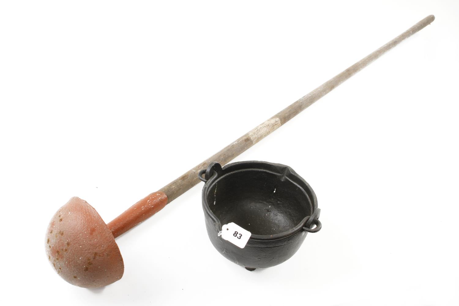 A lead smelting pot and ladle with 7' handle G+