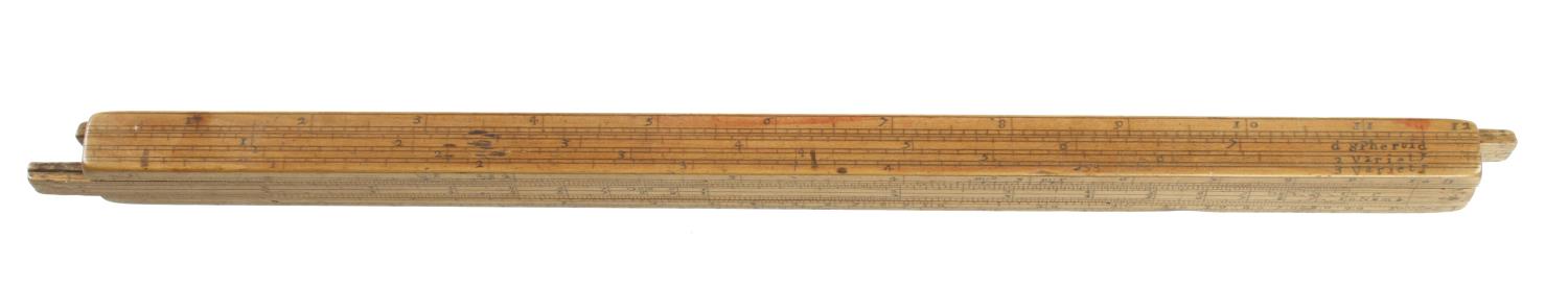 A 17/18c double slide boxwood gauger's rule with Num, Ms, Mr, M, Fc etc G+ - Image 2 of 4