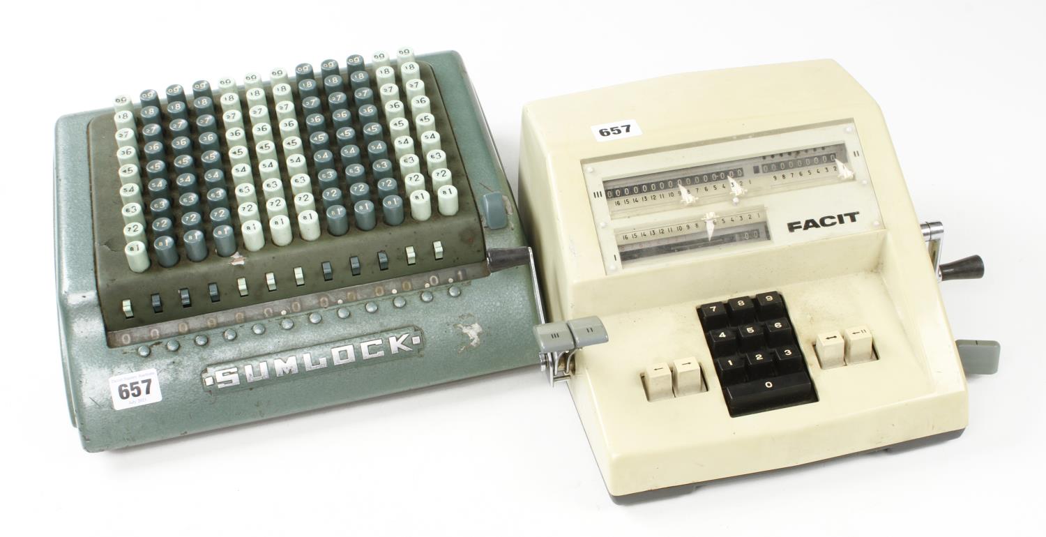 A FACIT mechanical calculator No 1004 c1970 and a SYMLOCK calculator by the PUNCH BELL Co G