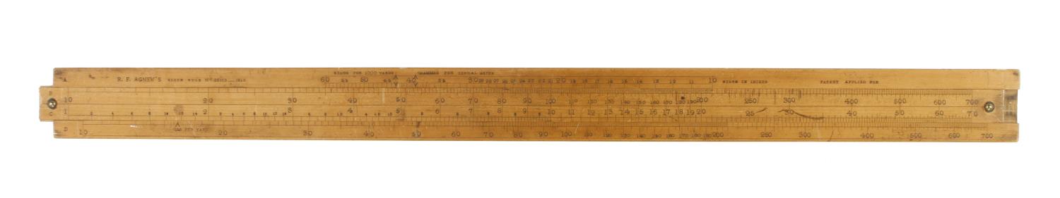 R.E.AGNEW'S 24" Slide Rule No 22165-1913 with Kilos per 100 yds, width in inches etc Patent