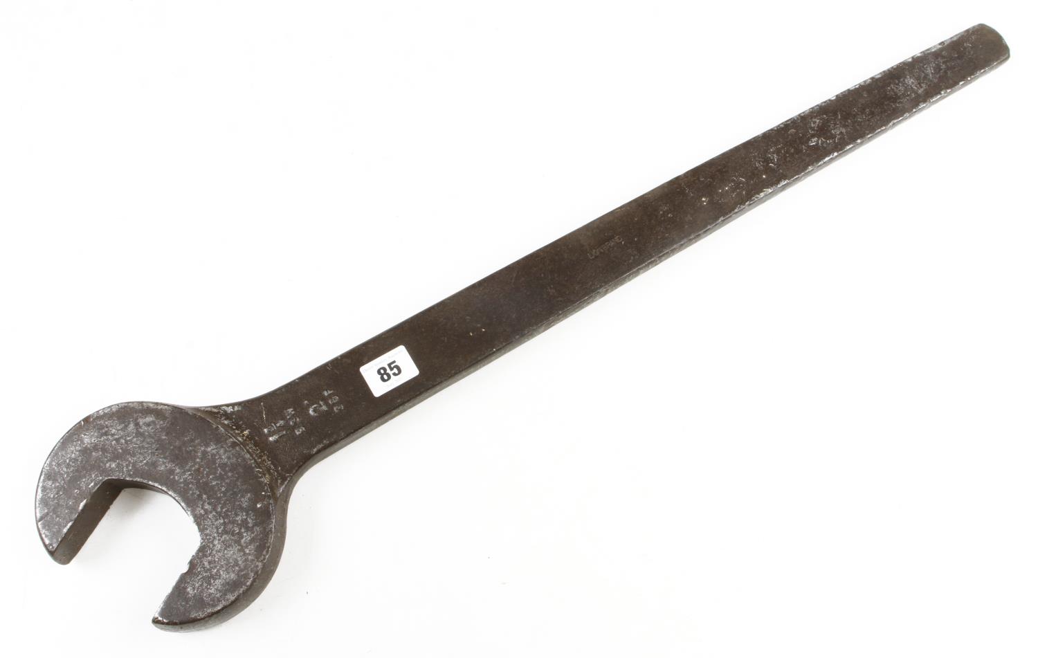 A heavy spanner marked 1 3/4" BSW, 2" BSF, (actually 2 3/4" across flat) 30" o/a G+