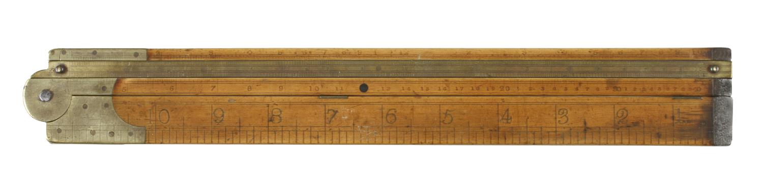 An unusually heavy 2' two fold boxwood and brass Coggeshall type slide rule by J TREE Maker 22