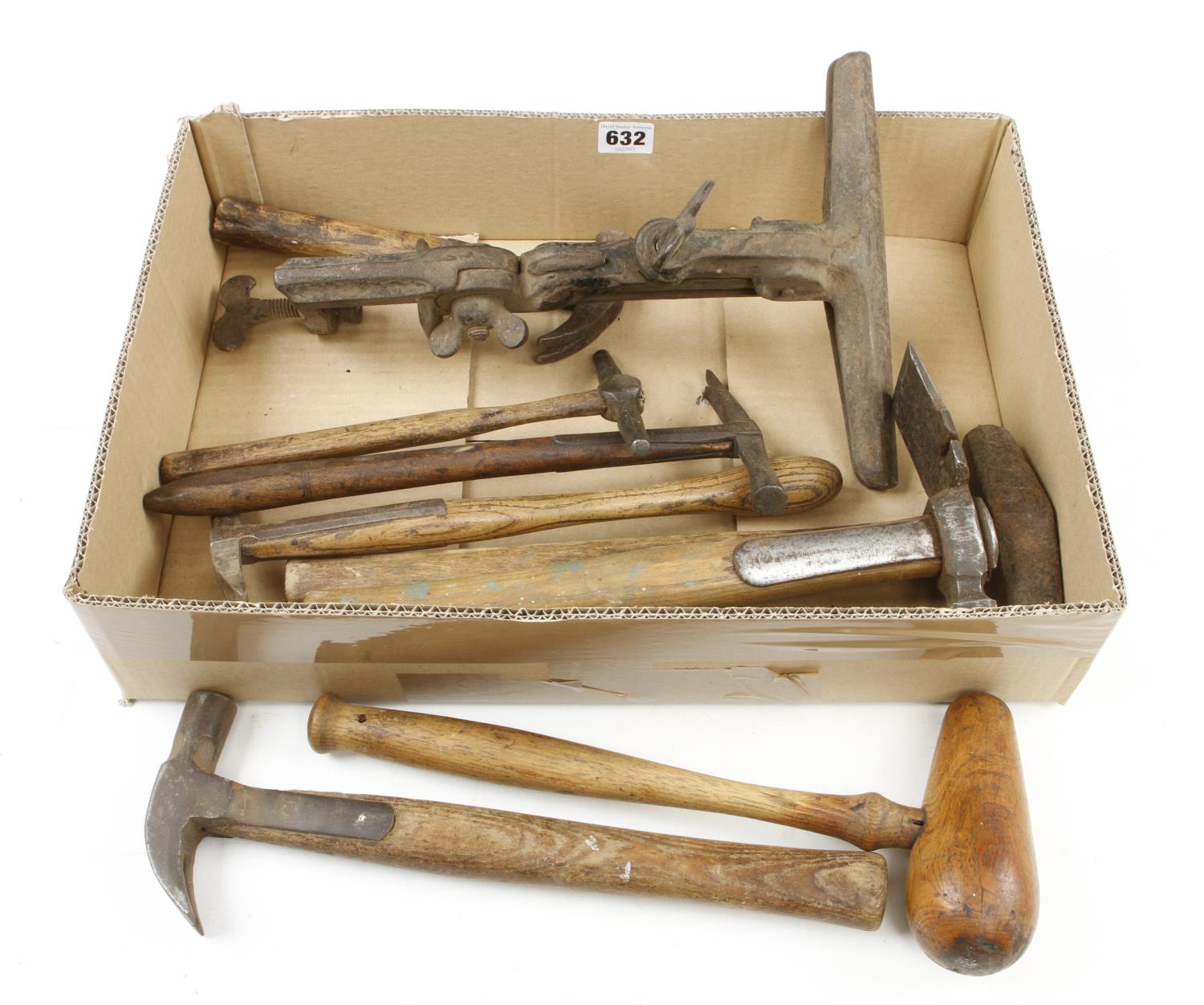 A saw, vice and quantity of hammers G